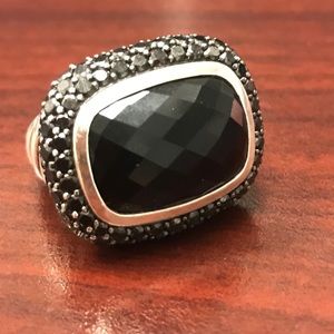 David Yurman Onyx and Black Diamond Sterling Ring